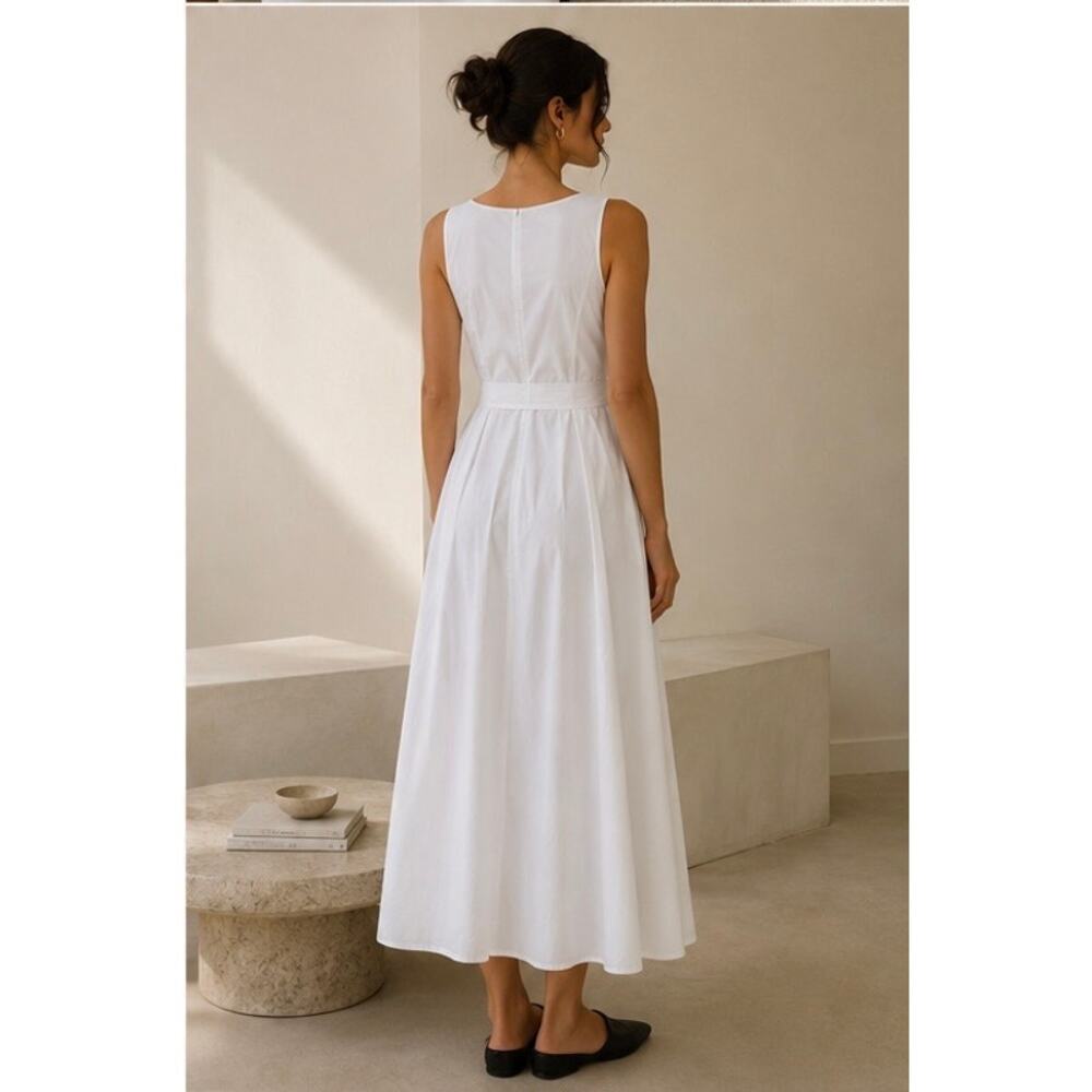 THE ROW Daria Scoop-neck Sleeveless Poplin Maxi Dress In White US4 - Picture 6 of 10